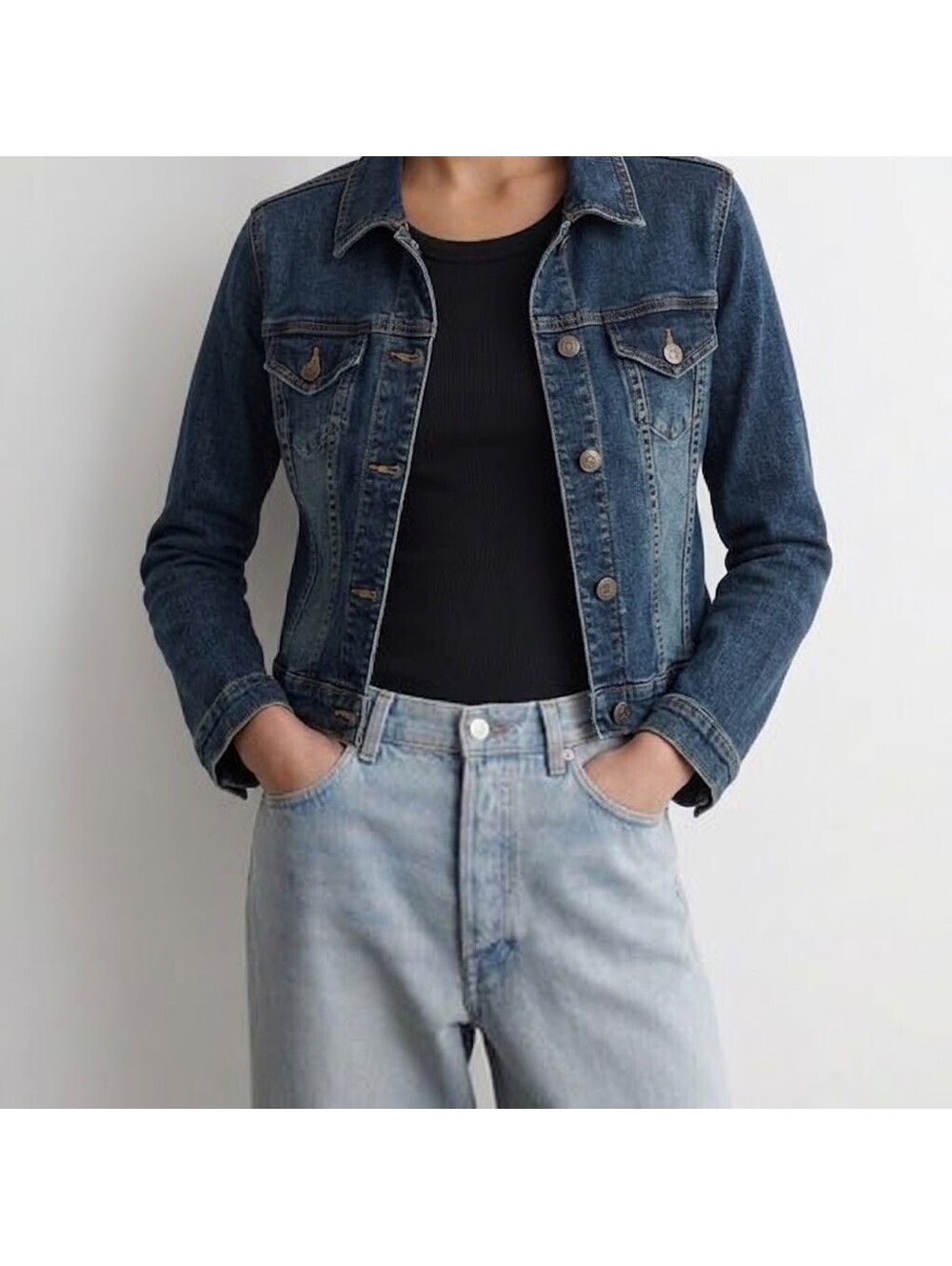 Vintage Forever 21 Dark Crop Jean Jacket Size L Y2K Woman